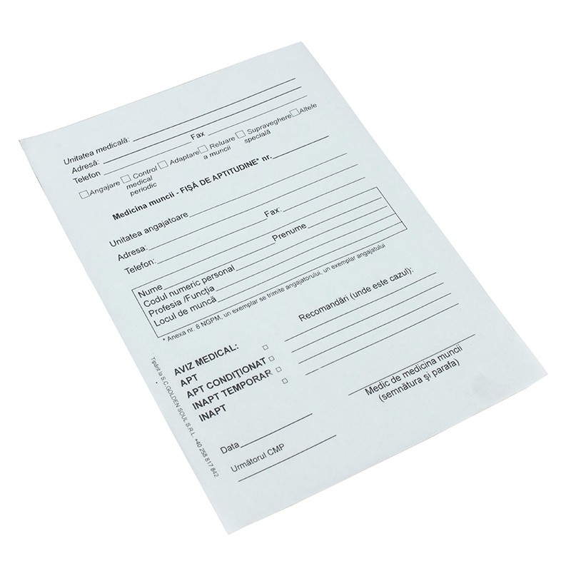 Fisa aptitudini, format A5, 2 exemplare, autocopiativa, set 50 fise - imagine 3